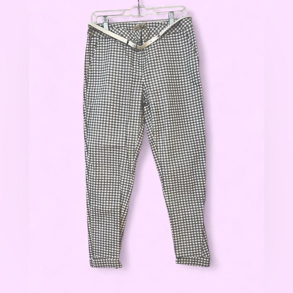 Alythea Black and White Checkered Pants with Belt